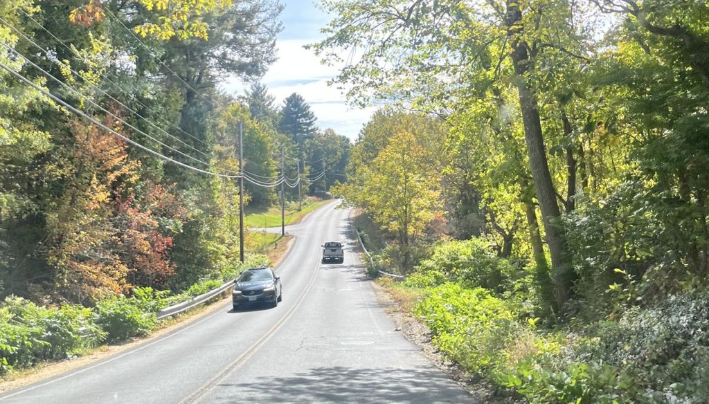PolitiFact hits the road from Exeter, N.H., to Nashua, N.H., in an electric vehicle on Oct. 14, 2023. (Samantha Putterman/PolitiFact)